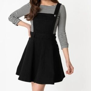 NWT 5XL Hell Bunny Dakota Pinafore Dress In Blsck Denim UK24